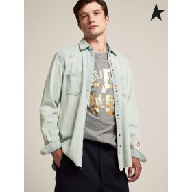 Golden Goose Γκρι μελανζέ Ταξίδι συλλογή T-shirt με χρυσά γράμματα και λευκό λογότυπο γκρι
