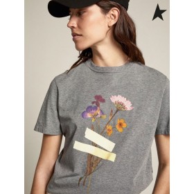 Golden Goose Γκρι μελανζέ Ταξίδι συλλογή T-shirt με floral ανθοδέσμη και σελοτέιπ print γκρι