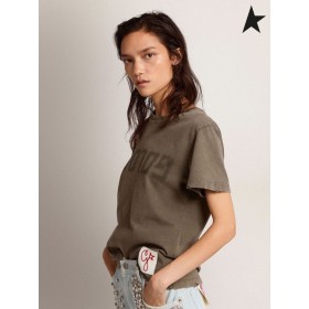Golden Goose Χρυσή συλλογή T-shirt σε πράσινο της ελιάς με επείγουσα θεραπεία πράσινο της Ελιάς
