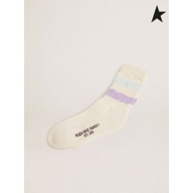 Golden Goose Αναξιοπαθούντα φινίρισμα λευκό κάλτσες με λιλά και μπλε ρίγες λευκό