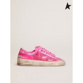 Golden Goose Stardan αθλητικά παπούτσια στην φθορισμού ροζ δέρμα και πλέγμα Φθορισμού ροζ