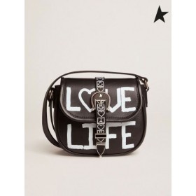 Golden Goose Μικρό μαύρο δέρμα Ροντέο Τσάντα με το "Love Life" οθόνη εκτύπωσης μαύρο