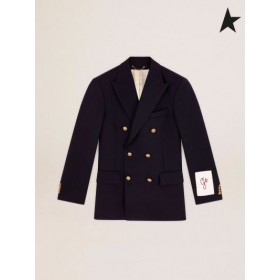 Golden Goose Χρυσή συλλογή σταυρωτό σακάκι σε σκούρο μπλε με χρυσές εραλδική κουμπιά σκούρο μπλε