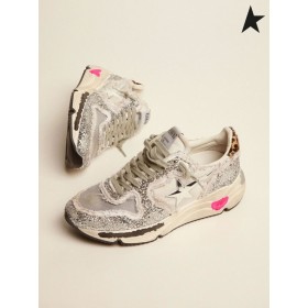 Golden Goose Παπούτσια για Τρέξιμο Σόλα παπούτσια σε νάυλον και ασημί glitter με λεοπάρ pony skin τακούνι καρτέλα silver leopard
