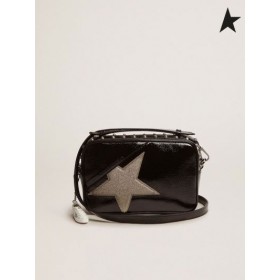 Golden Goose Αστέρων Τσάντα από μαύρο λουστρίν δέρμα και ασημί glitter αστέρι Μαύρο