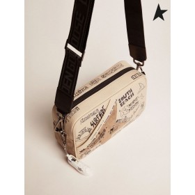 Golden Goose Αστέρων Τσάντα σε off-λευκό δέρμα έρχεται σε αντίθεση με μαύρα γράμματα και περιστέρι-γκρι σουέτ αστέρι λευκό